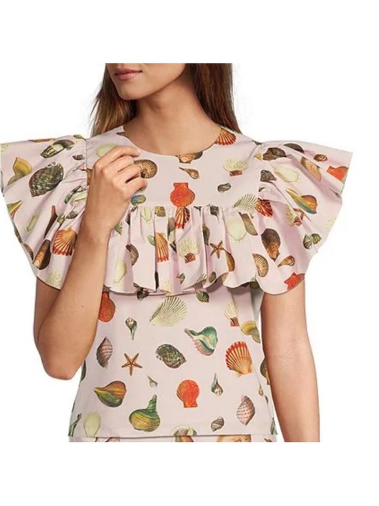 ANTONIO MELANI Tops - ANTONIO MELANI Pink Seashell Print Ruffle Blouse